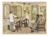 The Interior of a Barber's Shop: Customers Wait While Others are Attended To