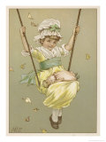 Young Girl Swings with a Doll in Her Lap