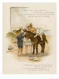 Small Child Clings to the Donkey's Mane While Her Brother Holds It by the Head