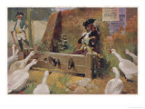 Malefactor Punished by Being Locked in the Village Stocks is Hissed at by Geese