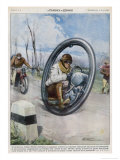 At Saint-Etienne a French Inventor Drives His Monocycle Inside the Wheel at Speeds up to 140 Km/H