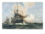 Warships of the Royal Navy Engaged in Gun Practice