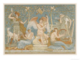 Various Musicians Playing Various Instruments: a Harp a Lyre Pipes Hunting Horn