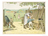 The Carpenter Working at His Bench Makes a Pair of Stilts for a Boy