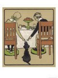 Little Black Dog Sits Patiently While a Boy and a Girl Hand Him Nice Things to Eat from the Table