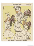 Mother and Her Daughters Carrying Bouquets of Roses in a Decorative Manner