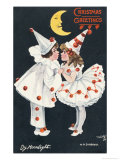 By Moonlight  Boy and Girl in Pierrot Costume Look at Each Other and Like What They See
