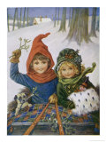 Two Children and Their Dog in a Sleigh