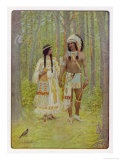 Hiawatha with His Bride Minnehaha Walking Hand in Hand