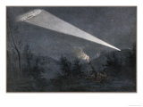 German Zeppelin Airship is Picked out in the Night Sky by a Searchlight from a Fort