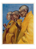 Tibetan "Yellow Monks" Using Prayer Wheels