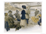 With Their Hats Secured to Their Heads by Scarves Sightseers