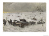 German Tank Column Accompanied by Infantry Advances into Russia