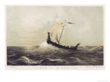 Viking Vessel Heads out into the Open Sea Her Sail Bellying out Before a Favouring Wind