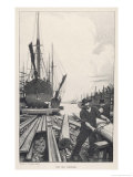 "The Old Shipyard"  a Carpenter Shapes the Timbers of a Sailing Vessel