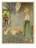 The Goose Girl Looks up at a Horse's Head Hanging on the Wall