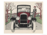 Front-On View of a Peugeot with Its Smartly Dressed Owner