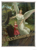 Guardian Angel Watches Over a Child as She Crosses a Dangerous Bridge
