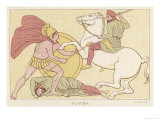 Greek Warrior Fights a Persian Mounted on Horseback