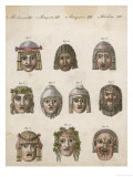 Classical Greek Actors' Masks Depicting Various Expressions and Emotions
