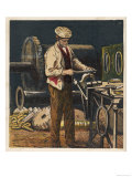 Victorian Metalworker Machining a Part in His Workshop