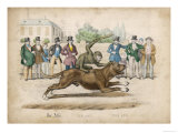 Group of Gentlemen Watch a Monkey Riding a Dog