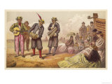 Three Brightly Dressed Minstrels Entertain a Group of Holidaymakers on a Beach