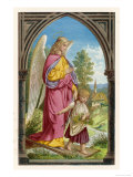 Guardian Angel Watches Over a Small Child as It Gathers Flowers in the German Countryside