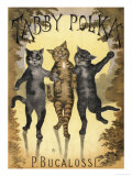 Tabby Polka a Trio of Cats with Arms Linked Dance a Polka by Moonlight