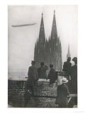 Excited Spectators Watching a Zeppelin Z111 Fly Over Cologne Cathedral Germany
