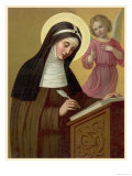 Saint Brigid Irish Abbess Depicted Receiving Help with Her Writing from an Angel