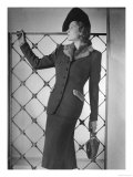 Elegant Pre-Utility Tailored Costume with Long Jacket Line 6 Buttons Pocket Flaps and Fake Fur Trim