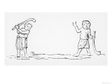 Two Men Play a Game of "Bandy-ball" a Primitive Form of Golf