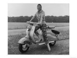 Girl Wearing a Headscarf and Jazzy Slacks Models a Lambretta Ld 125 Mark IV Scooter