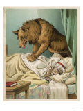 The Wicked Wolf Terrifies Red Riding Hood's Grandmother by Leaping onto Her Bed