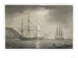 The Foremast of a Sailing Warship Anchored off the Coast is Struck by a Shaft of Lightning