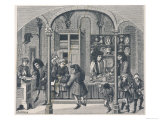 Shops Under a Covered Market in France Including a Goldsmith a Shoemaker and a Dealer in Snuff
