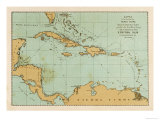 Map Showing the Travels of Columbus in the Caribbean