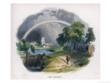 Rainbow Over an Idyllic Country Scene with a Rural Church in the Background