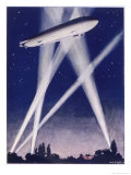 Zeppelin Raider is Caught in the Searchlights Over the Countryside