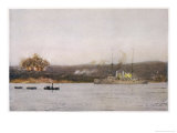 At Dusk Hms Talbot Shells Turkish Positions on the Ridges Overlooking Suvla Bay