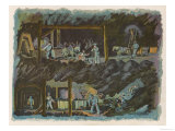 The Workings of a Mine Showing Miners at the Coal Face and the Coal Being Transported by Pony