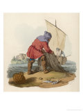 Medieval Fishermen Draws in His Nets