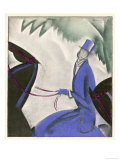 Horsewoman in a Vivid Blue Riding Habit and Top Hat and White Cravat