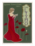 Typical Art Nouveau Lady with Red Poppies Reading a Book
