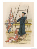 Barefoot Rating Signalling with Flags on Board a Warship of Her Majesty's Navy