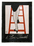 Woman in a Pair of Black Mules and Seamed Stockings Disappears up a Red Ladder