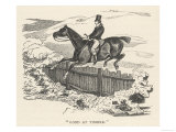 Man in Top Hat and Top Boots out for a Country Ride Gets His Horse to Jump a High Picket Fence