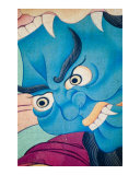 Blue Buddhist Guardian mural paintings in Tibetan monastery