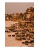 Varanasi ghats on holy Ganges river in Varanasi during sunset  India